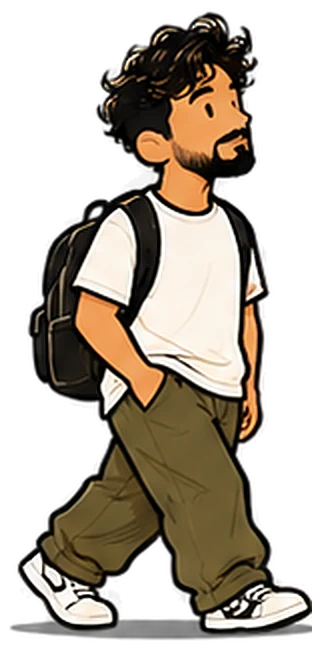 Esteban caminando con su morral